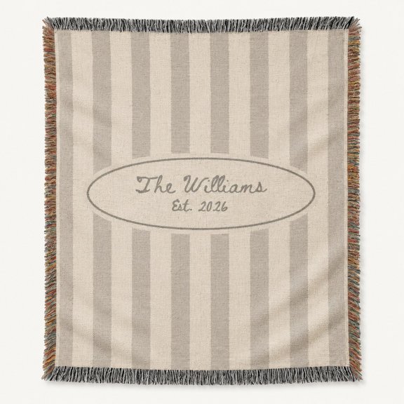 Velvoria Personalized Family Name Striped Cotton Throw with Est. Year, 80 x 60 in