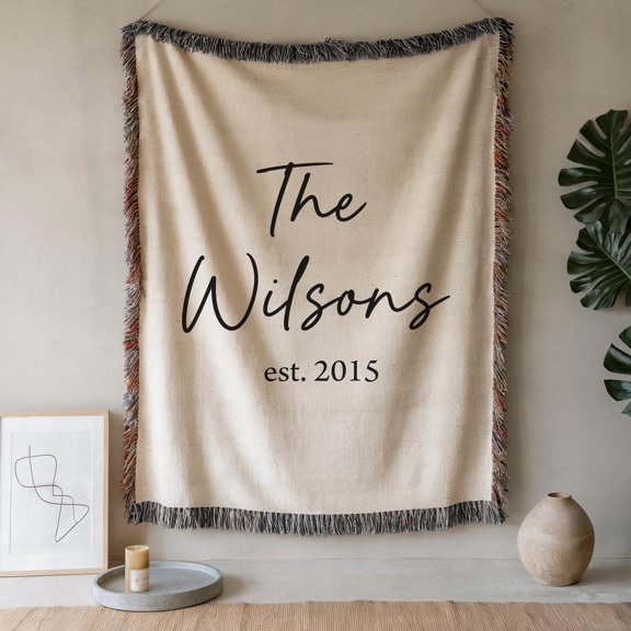 Velvoria Personalized Family Name Woven Blanket, Custom Cotton Throw with Fringed Edges, 80 x 60 in