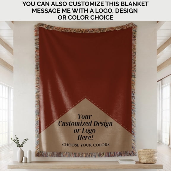 Velvoria Personalized Woven Cotton Blanket with Fringe, Custom Name Text Throw, 80 x 60 in