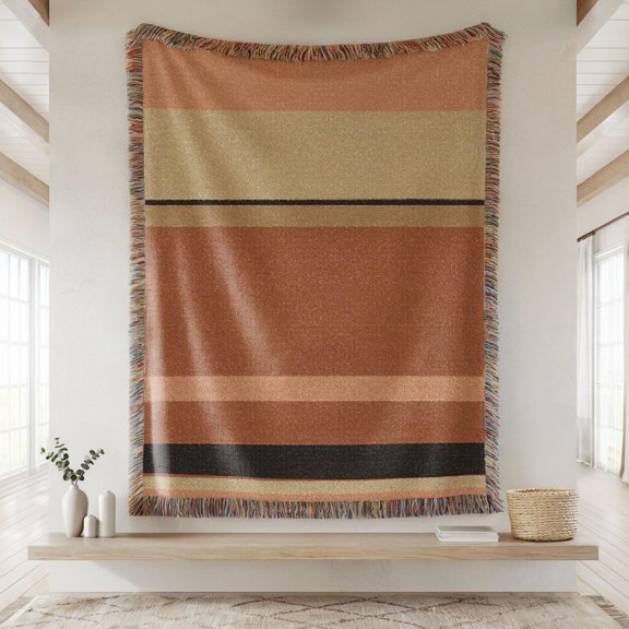 Velvoria Woven Cotton, Muted Striped Fringe Couch Blanket, 52 x 37 in