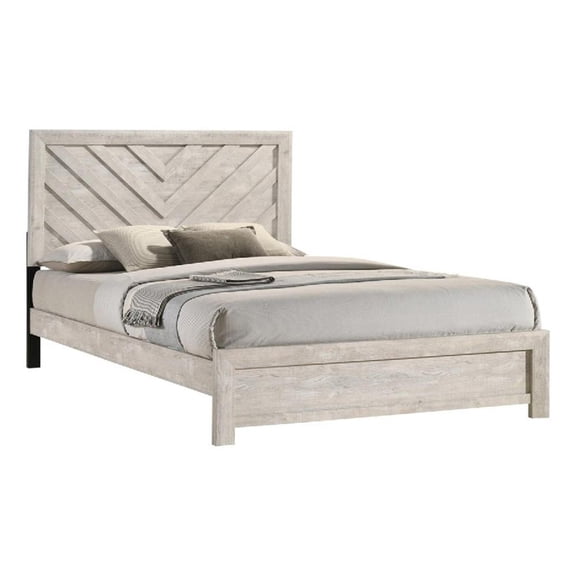 Velz King Size Bed w Chevron Patterned Headboard- Beige Wood Finish