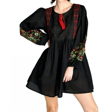 Velzera Floral Embroidered Peasant Dress - Plus
