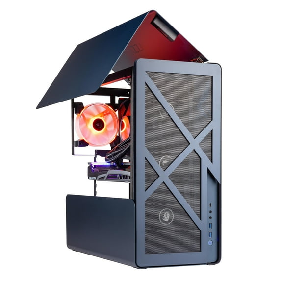 Velztorm Addux Open-Air Design Custom Gaming Desktop Liquid-Cooled (AMD Ryzen 9-5900X 12-Core, Radeon RX 6600 XT 8GB, 16GB RAM, 1TB PCIe SSD + 3TB HDD, 360mm AIO, VR Ready, 750W PSU, WiFi-N, Win10P)