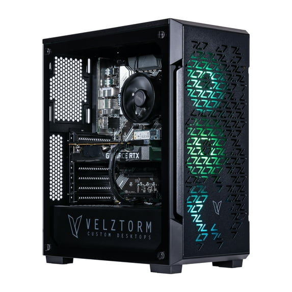 Velztorm Fultix Custom Built Gaming Desktop PC (AMD Ryzen 5-5500, GeForce RTX 3070, 16GB DDR4, 1TB PCIe SSD + 2TB HDD, 650W PSU, WiFi 4, Bluetooth 4.2, RJ-45, HDMI, Win 11 Pro)