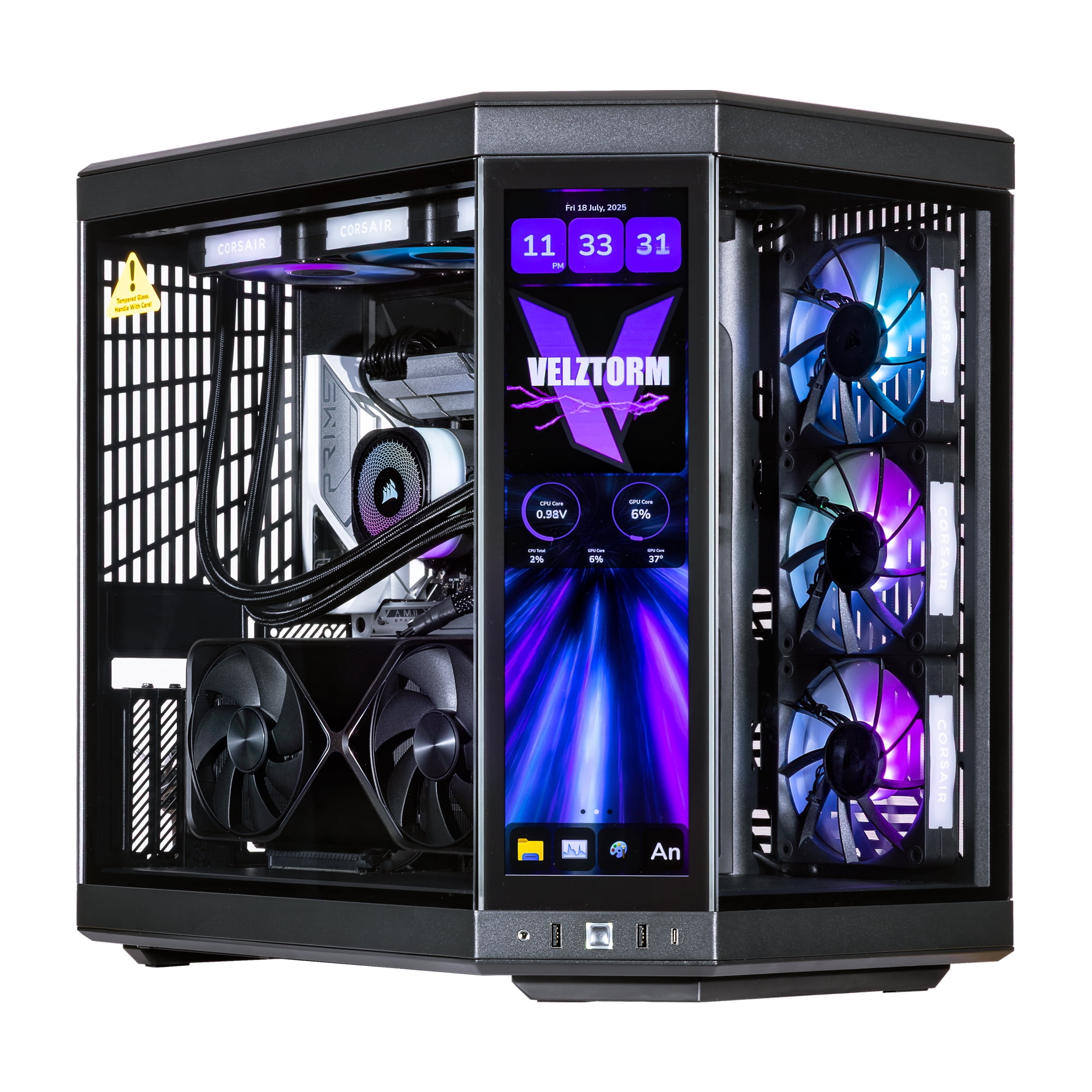 Velztorm LCD Black Praetix Custom Built Gaming Desktop PC (Intel i9-14900K 24-Core, 16GB DDR5 4800MHz RAM, 1TB PCIe SSD + 1TB HDD (3.5), GeForce RTX 4060 Ti, Wifi, Bluetooth, HDMI, Win 11 Home)