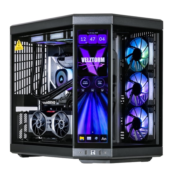 Velztorm LCD Black Praetix Gaming Desktop PC (Intel i9-13900K 2.20GHz, Radeon RX 6900 XT 16GB, 128GB DDR5, 1TB PCIe SSD + 2TB HDD, 360mm AIO, 1000W PSU, RGB Fans, WiFi 6E, Win 11 Pro) VELZ0092