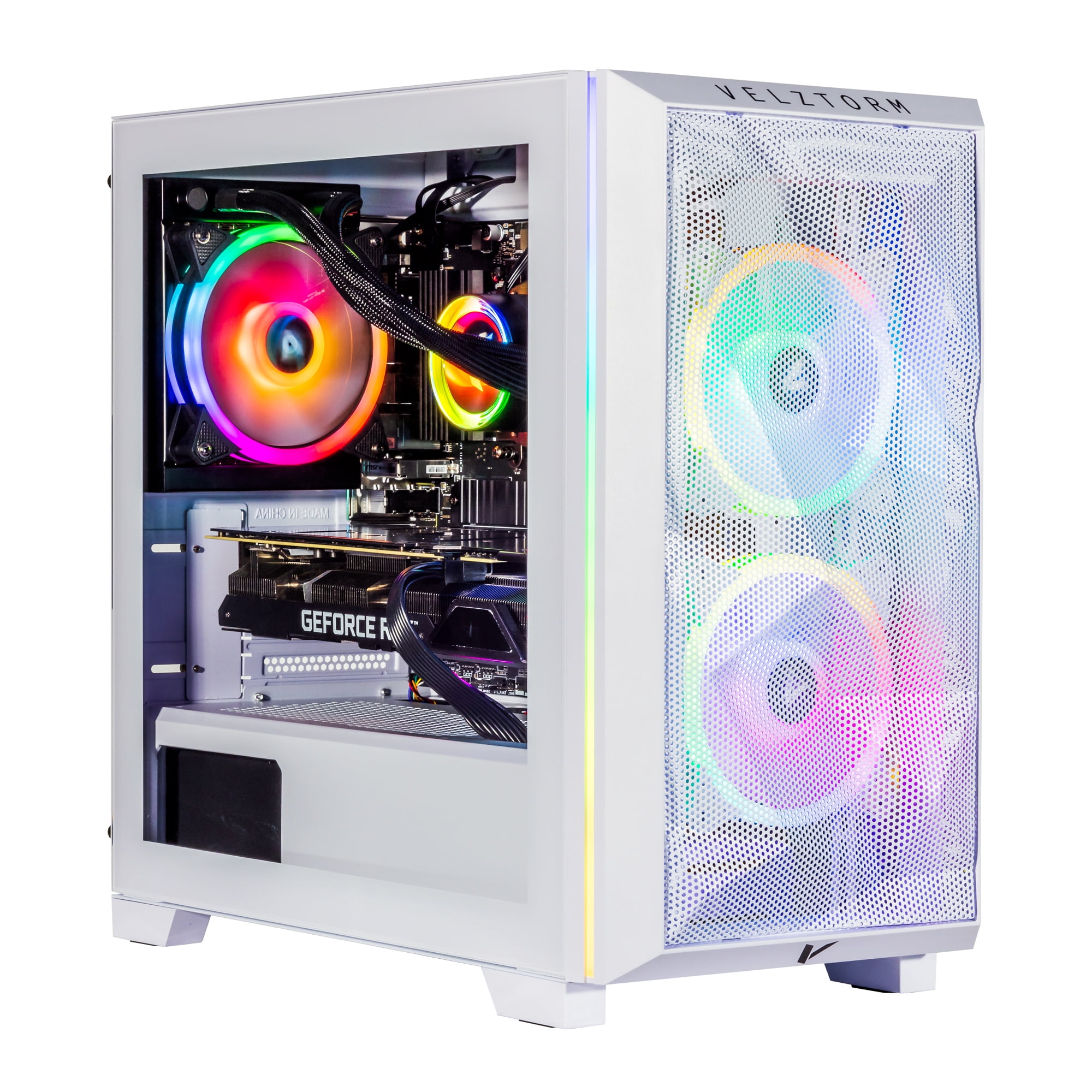 Velztorm White Pilum CTO Gaming Desktop PC Liquid-Cooled (AMD Ryzen 7 5700X 8-Core, GeForce RTX 3050 8GB, 64GB DDR4, 1TB PCIe SSD + 2TB HDD (3.5), RGB Velztorm White Pilum CTO Gaming Desktop PC Liquid-Cooled (AMD