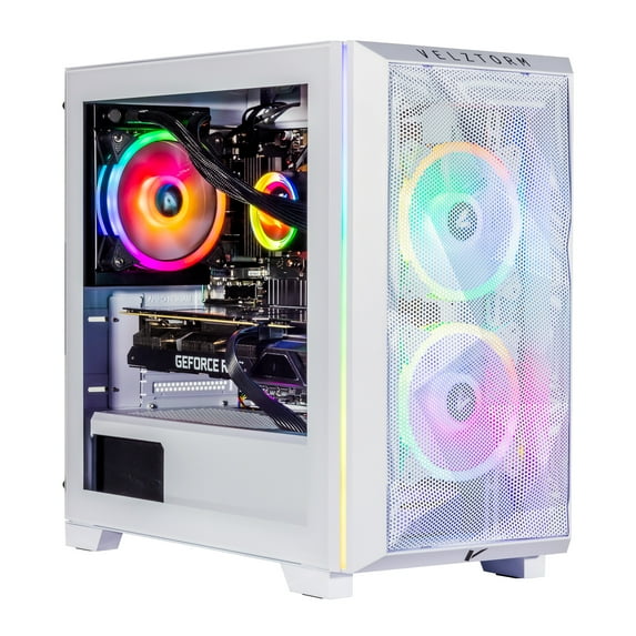 Velztorm White Mini Pilum Gaming Desktop PC (AMD Ryzen 7 5700X 3.40Ghz, GeForce GTX 1650 4GB,64GB DDR4, 2TB PCIe NVMe SSD + 6TB HDD (3.5), 120mm AIO, 750W PSU, AC WiFi, Win 11 Home) VELZ0093