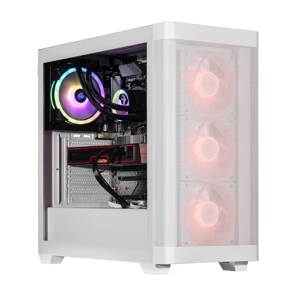 Velztorm White Pilum Custom Built Gaming Desktop PC (AMD Ryzen 7 5700X, Radeon RX 7900 XTX, 32GB DDR4, 1TB PCIe SSD + 1TB HDD, RGB Fans, 120mm AIO, 750W PSU, WiFi 5, Bluetooth 5.0, RJ-45, Win 11 Home)