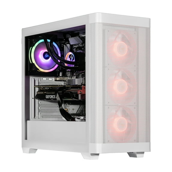 Velztorm White Pilum Gaming Desktop PC Liquid-Cooled (AMD Ryzen 7 5700X 8-Core, GeForce GTX 1650 4GB, 64GB DDR4, 8TB PCIe SSD, RGB Fans, 750W PSU, AC WiFi, BT 5.0, Win10Home)