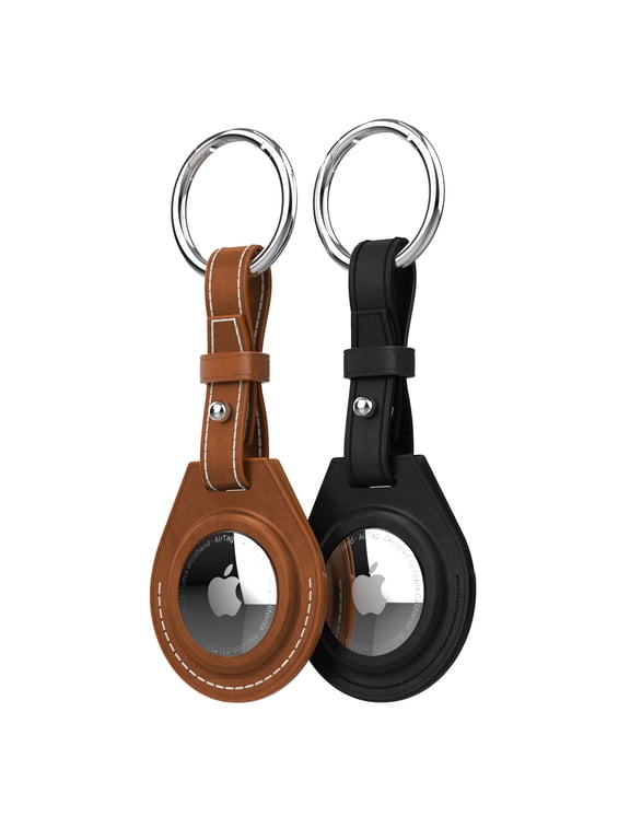 2 Pack Leather Case for Apple AirTag Holder Keychain Cover - Black & Brown