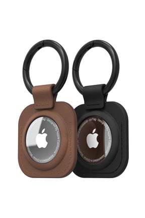 2 Pack Leather Case for Apple AirTag Holder Keychain Cover, Black and Brown