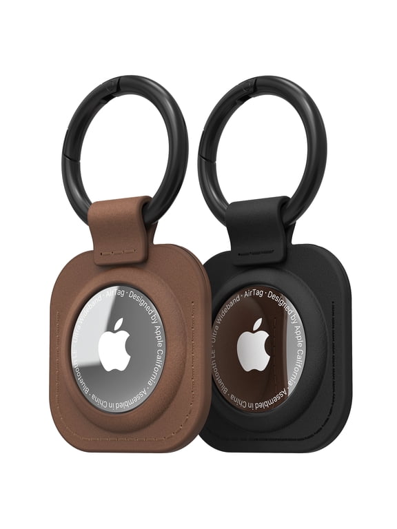 2 Pack Leather Case for Apple AirTag Holder Keychain Cover, Black and Brown