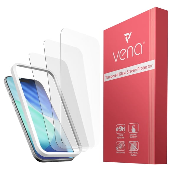 Vena 3-Pack For Apple iPhone 17 Screen Protector Glass, iPhone 16 Pro Screen Protector, Clear Tempered Glass Phone Screen Protector