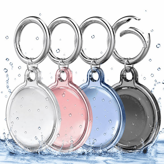 Vena 4 Pack for AirTag Holder with Keyring, Waterproof Shockproof TPU AirTag Case Cover, Lightweight Secure Tracker Holder for Dog Pet Collar, Keys, Backpack, Travel, Kids & Elderly