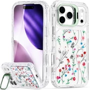 Vena For Apple iPhone 18 Pro Max / iPhone 17 Pro Max Case with Stand, Bump Resistant, Drop Protection Slim Protective Flower Phone Case with Green Hidden Kickstand, Clear