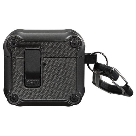 Vena for AirPods 4 Case, Dual Layer Shockproof Protector Cover with Automatic Lock for Apple AirPods 4th Gen, Supports Wireless Charging, Black Carbon Fiber Pattern