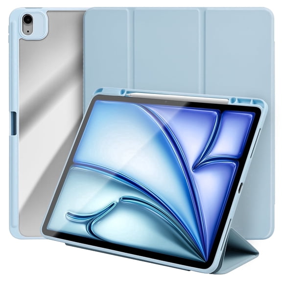 Vena Case for iPad Air 13 inch M4/M3/M2 (2026/2025/2024), Slim Trifold Stand Cover with Pencil Holder, Clear Transparent Protective Back Shell, Auto Wake/Sleep, Pastel Blue