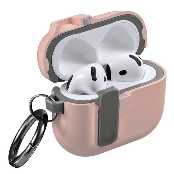 Vena for AirPods 4 Case with Lock Clip, Apple Airpod 4th Generation Case Women, PC TPU Hard Shell Protective Cover with Carabiner, Supports Wireless Charging, Pink