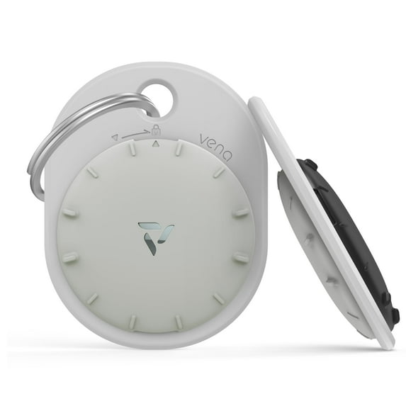 Vena [Dual Tone] Shockproof Hybrid PC + TPU Silicone Case, Dual Layer Skin [Secure Locking Mechanism] Cover for Apple AirTag with Key Ring for Keychain Backpack, Keys, Pet Collar - Black/Gray