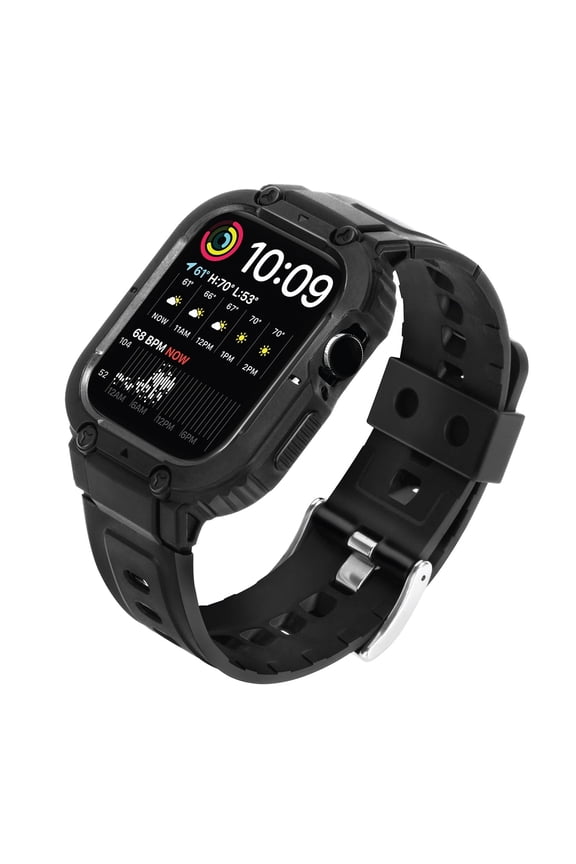 For Apple Watch Bands 45mm Series 9/8/7, TPU Rugged Watch Band Strap 44mm Series 6/5/4 & Apple Watch SE 3 Band 1st 2nd Generation iWatch, Black