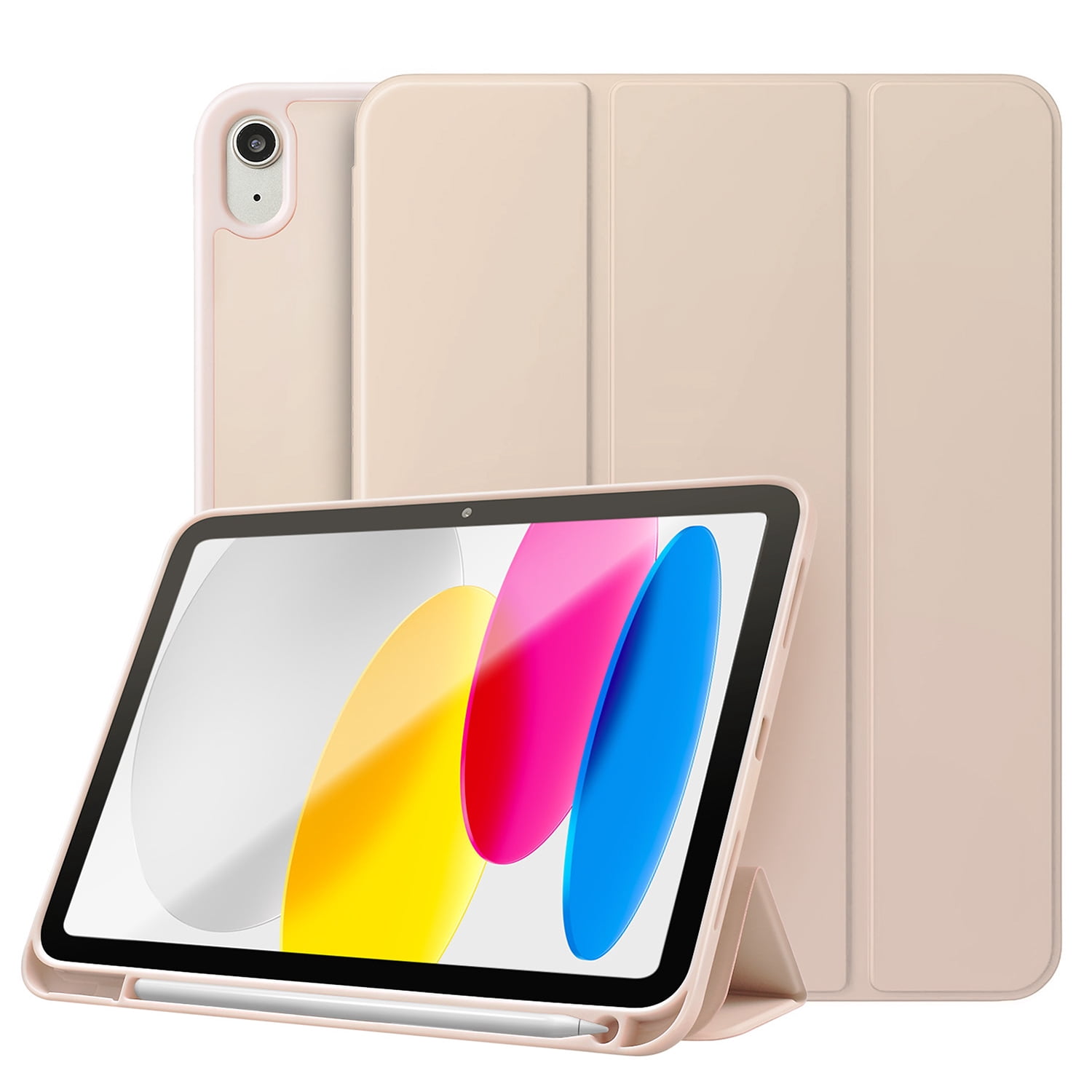 Vena For Apple iPad A16 Case, iPad 10th Generation Case Trifold Stand, iPad 11th Generation Case Pencil Holder, Slim Stand Protective Cover, Pink