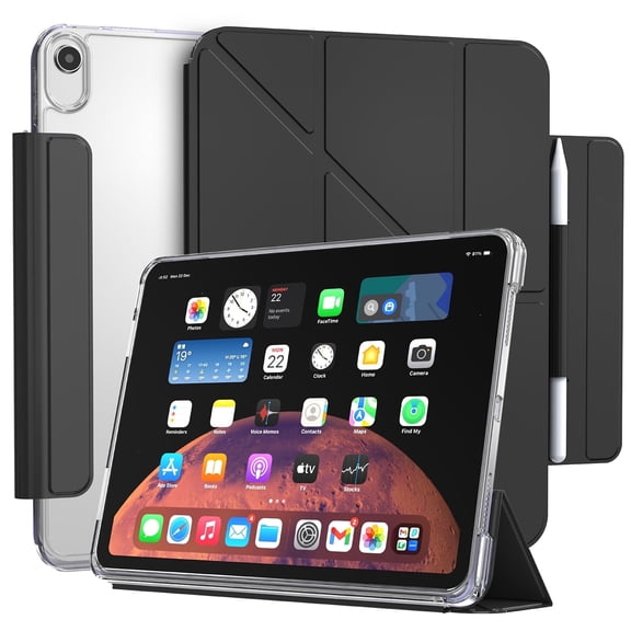 Vena For Apple iPad A16 Case Clear, iPad 10th Generation Case, iPad 11th Generation Case, Detachable Y-Fold Stand with Pencil Holder, Black