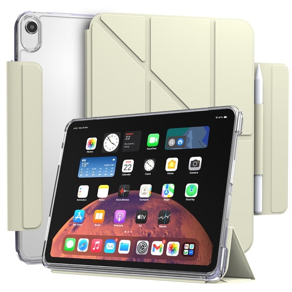 Vena For Apple iPad A16 Case Clear, iPad 10th Generation Case, iPad 11th Generation Case, Detachable Y-Fold Stand with Pencil Holder, Cream White
