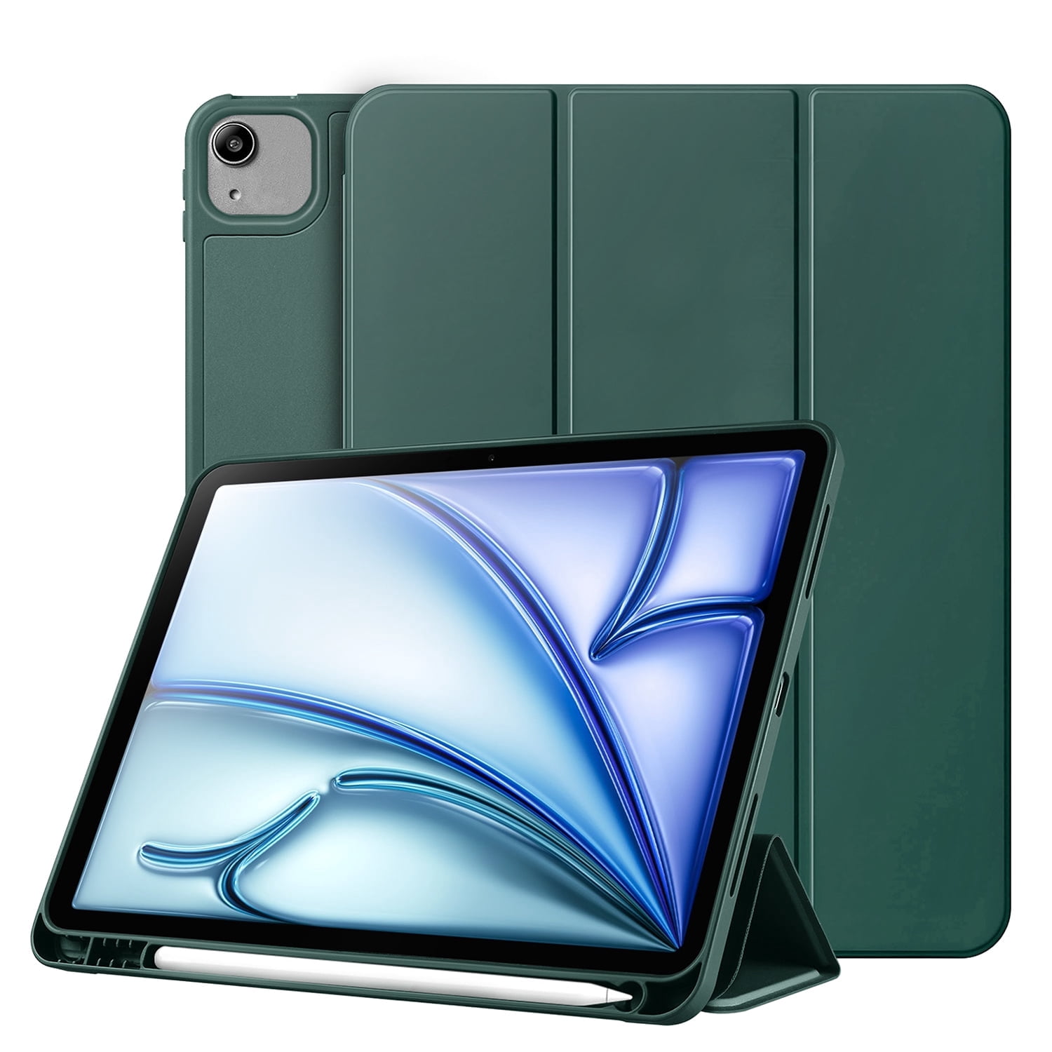 Vena For Apple iPad Air 13 Inch Case with Pencil Holder, iPad Air M3 13 Inch Case, Trifold Stand, iPad Pro 12.9" Case (2022/2021/2020/2018), Green