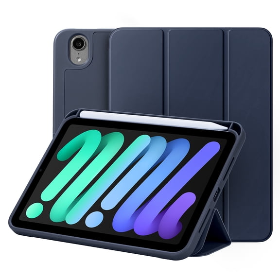 Vena For Apple iPad Mini 7 Case with Pencil Holder, iPad Mini A17 2024 Case Cover with Slim Trifold Stand, iPad Mini 6 Case Cover, Blue