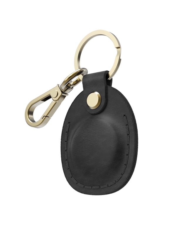 Genuine Leather Case for Apple AirTag Holder Keychain Cover, Black