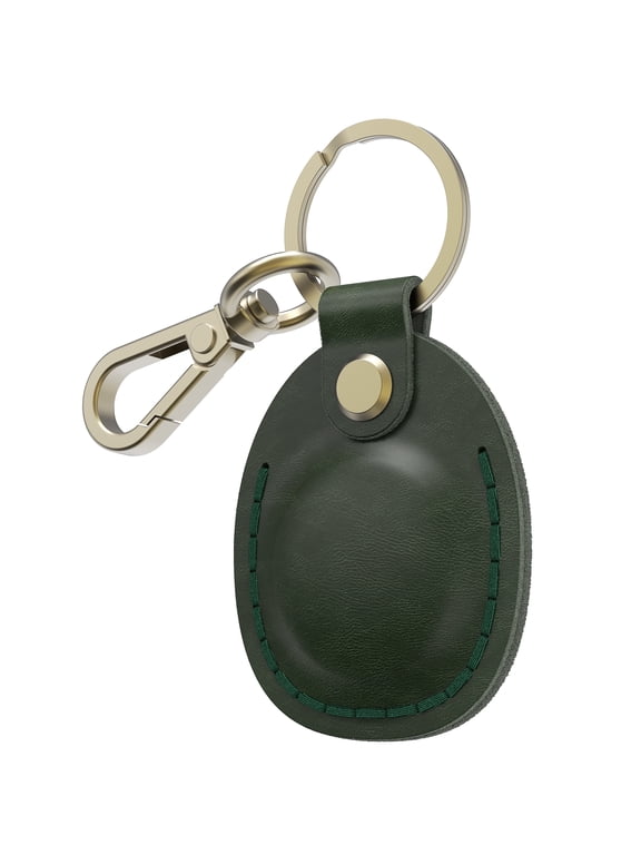 Genuine Leather Case for Apple AirTag Holder Keychain Cover, Green