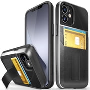 Vena Legacy Card Holder Case Compatible with Apple iPhone 12 Mini 5.4-inch, CornerGuard Protection Slim Profile Leather Credit Card Slot Case Cover with Kickstand - Black