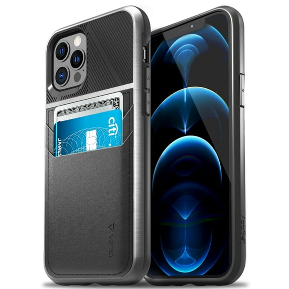 Vena Legacy Card Holder Case Compatible with Apple iPhone 12 / 12 Pro (6.1"-inch), (CornerGuard Protection) Slim Profile Leather Credit Card Slot Case Cover - Black