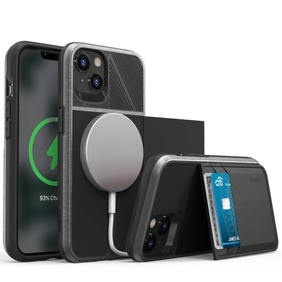 Vena LEGACY For Apple iPhone 14 / iPhone 13 Case Magsafe, RFID Anti-Theft Card Holder Case Slim Profile Card Slot Cover with Kickstand, Black