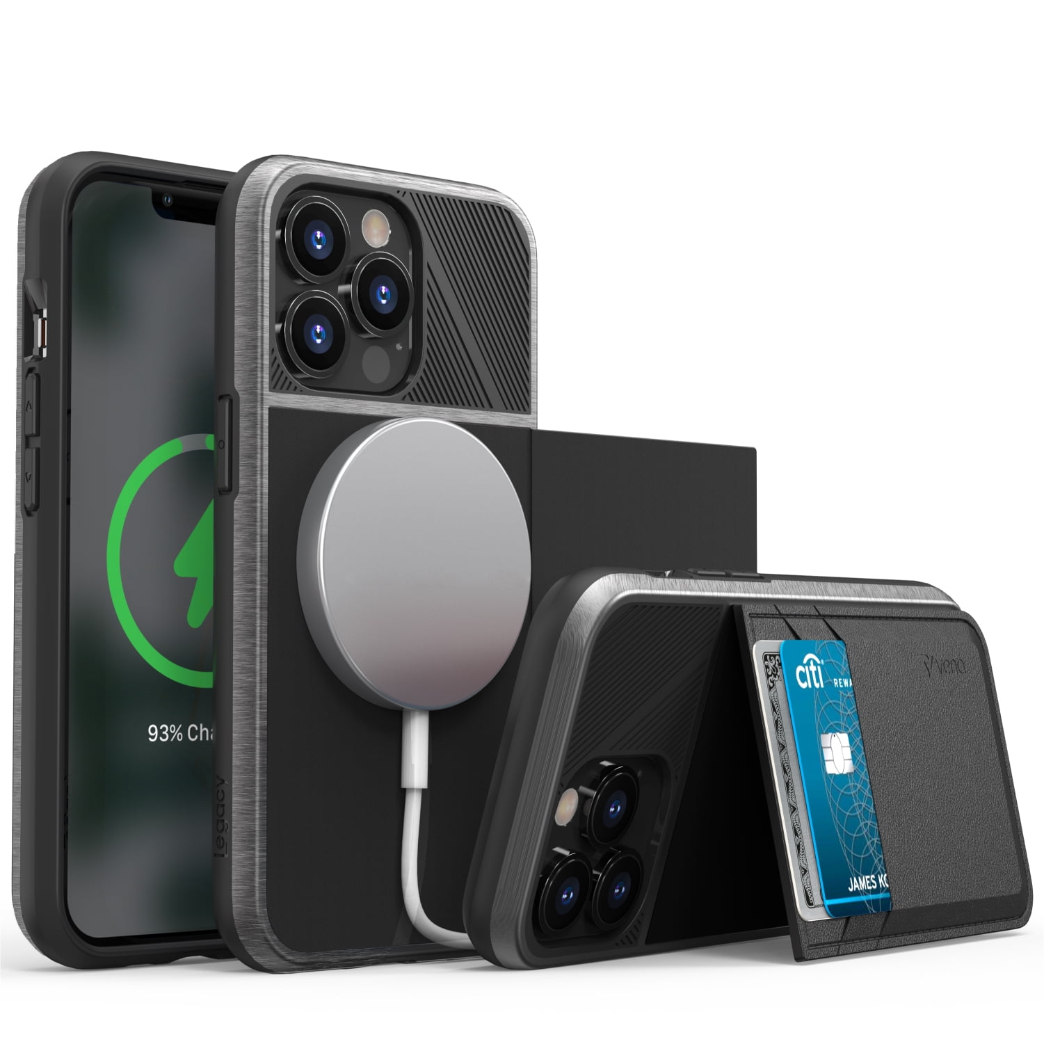 Vena Legacy Card Holder Wallet Case Compatible with Apple iPhone 13 Pro (6.1"-inch), (Compatible with Magsafe, RFID Anti-Theft) Slim Profile Card Slot Cover with Kickstand - Space Gray