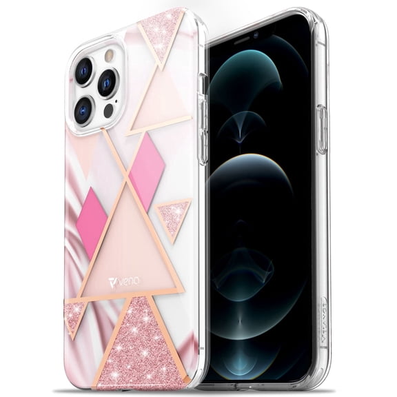 Vena Melange Marble Case Compatible with Apple iPhone 12 Pro Max (6.7"-inch), (Drop Proof Protection) Stylish Glitter Sparkle Bumper Case Cover - Rose Gold