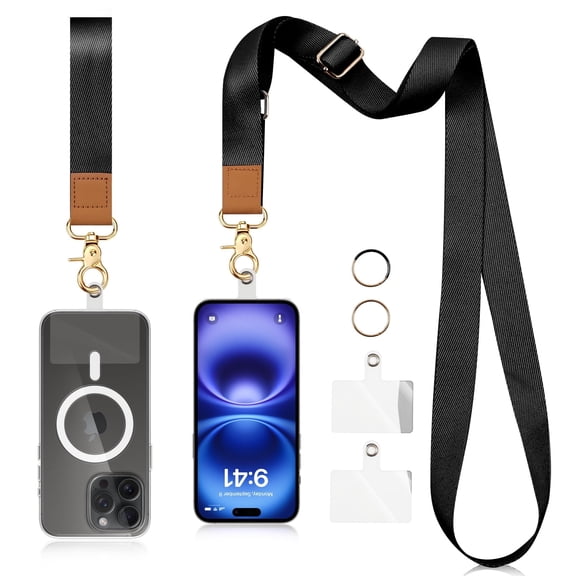 Vena Phone Lanyard, Universal Cell Phone Strap Crossbody Neck and Wrist Strap Phone Holder, Adjustable & Detachable Cell Phone Lanyard Strap, Black