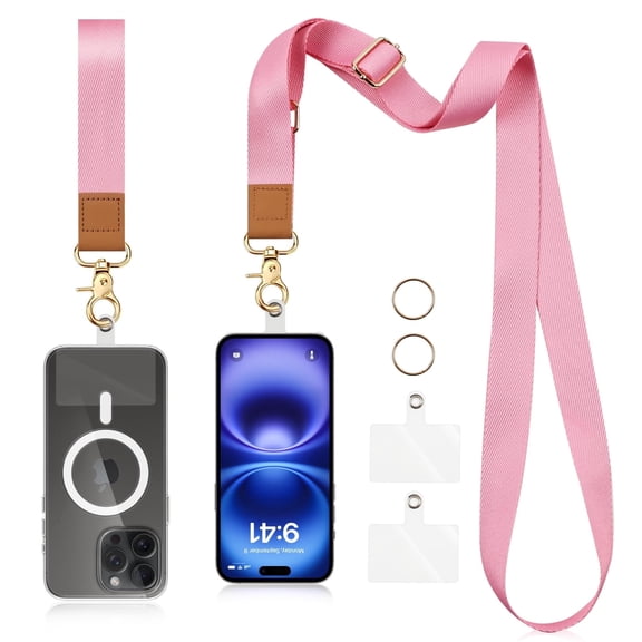 Vena Universal Phone Lanyard, Adjustable Crossbody Neck & Wrist Strap Phone Holder, Detachable Cell Phone Strap, Pink