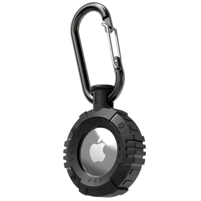 Vena Round TPU Case for Apple AirTag Holder Keychain Cover With Keychain Ring, Black