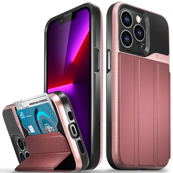 Vena Wallet Case Compatible with Apple iPhone 13 Pro (6.1"-inch), vCommute (Military Grade Drop Protection) Flip Leather Cover Card Slot Holder with Kickstand (Rose Gold)