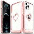 thumbnail image 1 of Vena iPhone 12 Pro Max Glitter Case, vLove Glitter Heart Case Slim Dual Layer Protection Designed for iPhone 12 Pro Max - Rose Gold, 1 of 9