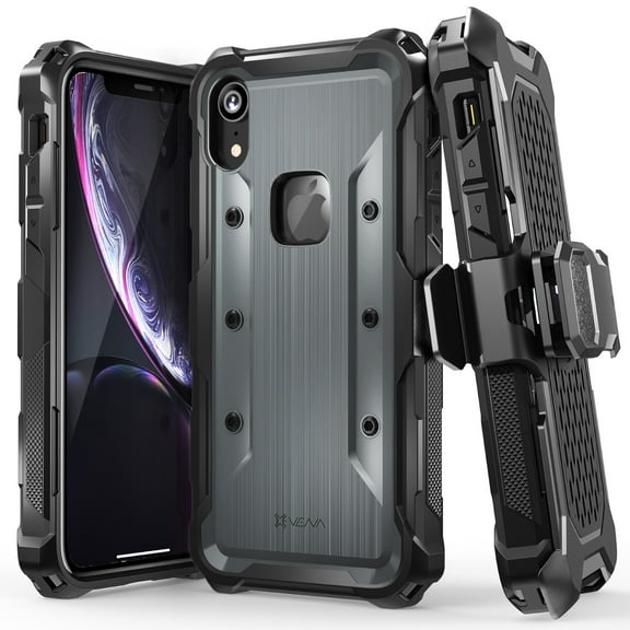 Vena vArmor Rugged Case Compatible with Apple iPhone XR (6.1"-inch), (Military Grade Drop Protection) Heavy Duty Holster Belt Clip Cover with Kickstand - Space Gray