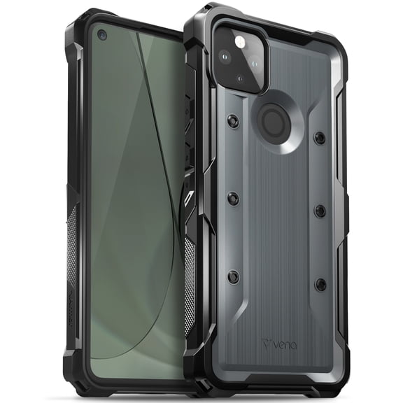 Vena vArmor Rugged Case Compatible with Google Pixel 5A 5G, (Military Grade Drop Protection) Heavy Duty Holster Belt Clip Cover with Kickstand - Space Gray