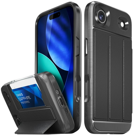 Vena vCommute For Apple iPhone 17 Air Case Wallet, Case with Stand Leather Card Holder [Military Grade Drop Protection], Black