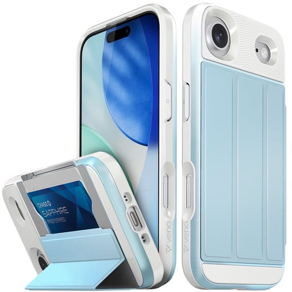 Vena vCommute For Apple iPhone 17 Air Case Wallet, Case with Stand Leather Card Holder [Military Grade Drop Protection], Pastel Blue