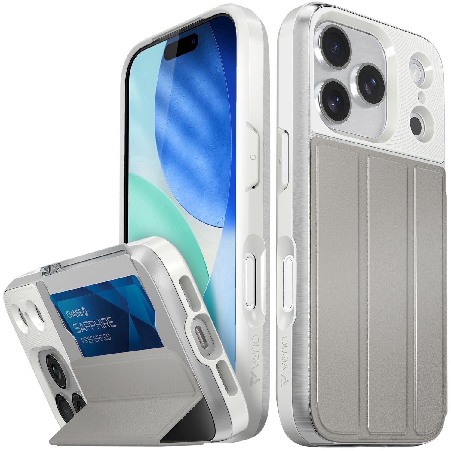 Vena vCommute For Apple iPhone 17 Pro Case Hidden Wallet,  Flip Leather Cover Slot Card Holder with kickstand, [Military Grade Drop Protection], Beige