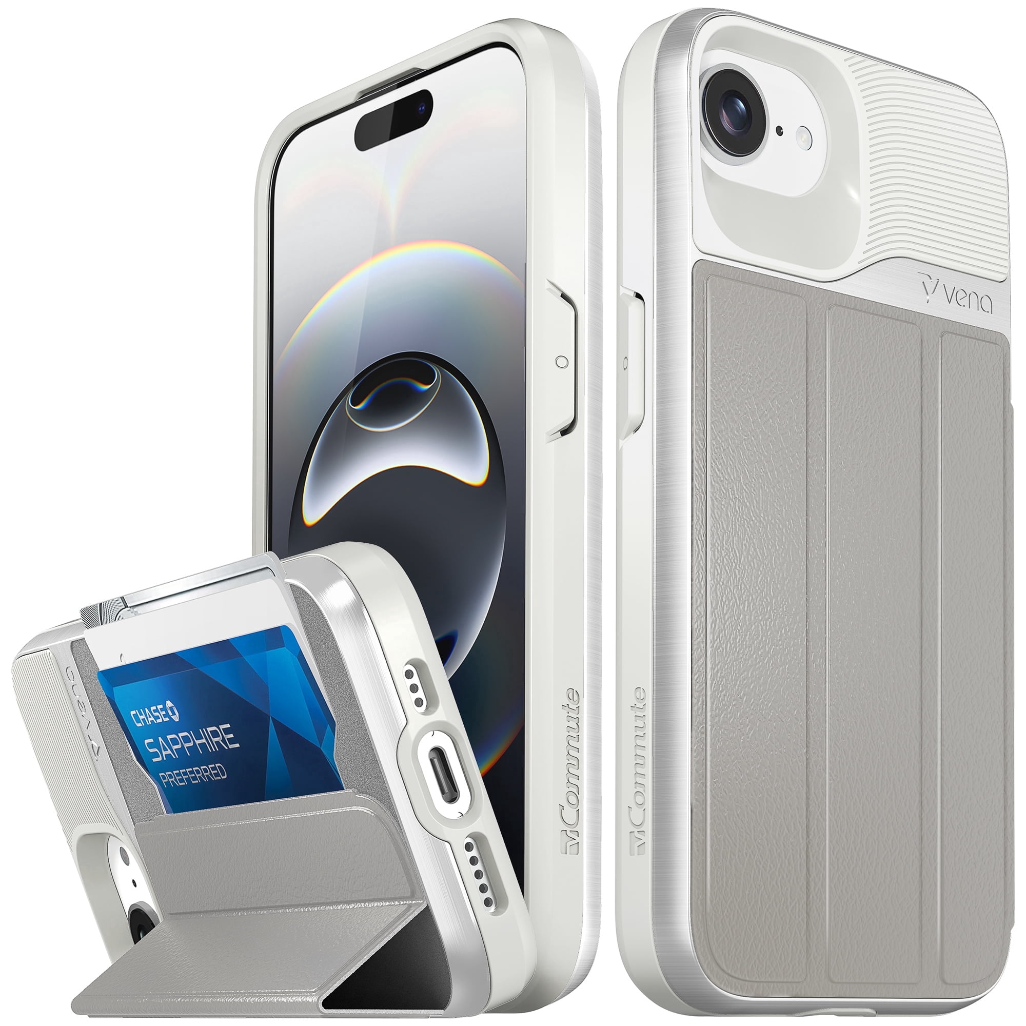 Vena vCommute For Apple iPhone 17e / iPhone 16e Case Wallet, Case with Stand Leather Card Holder [Military Grade Drop Protection], Beige