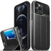 Vena vCommute Wallet Case Compatible with Apple iPhone 12 Pro Max 6.7"-inch, Military Grade Drop Protection Flip Leather Cover Card Slot Holder with Kickstand - Space Gray