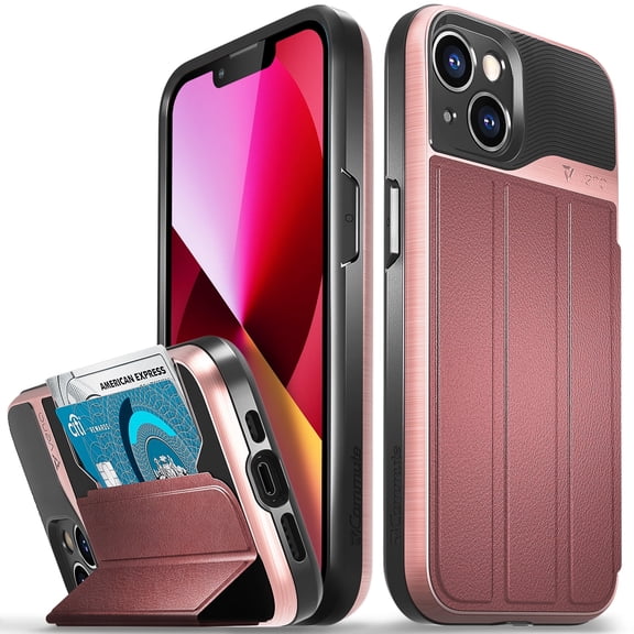 Vena vCommute Wallet Case Compatible with Apple iPhone 14/13 (6.1"-inch), (Military Grade Drop Protection) Flip Leather Cover Card Slot Holder with Kickstand - Rose Gold / Red / Black